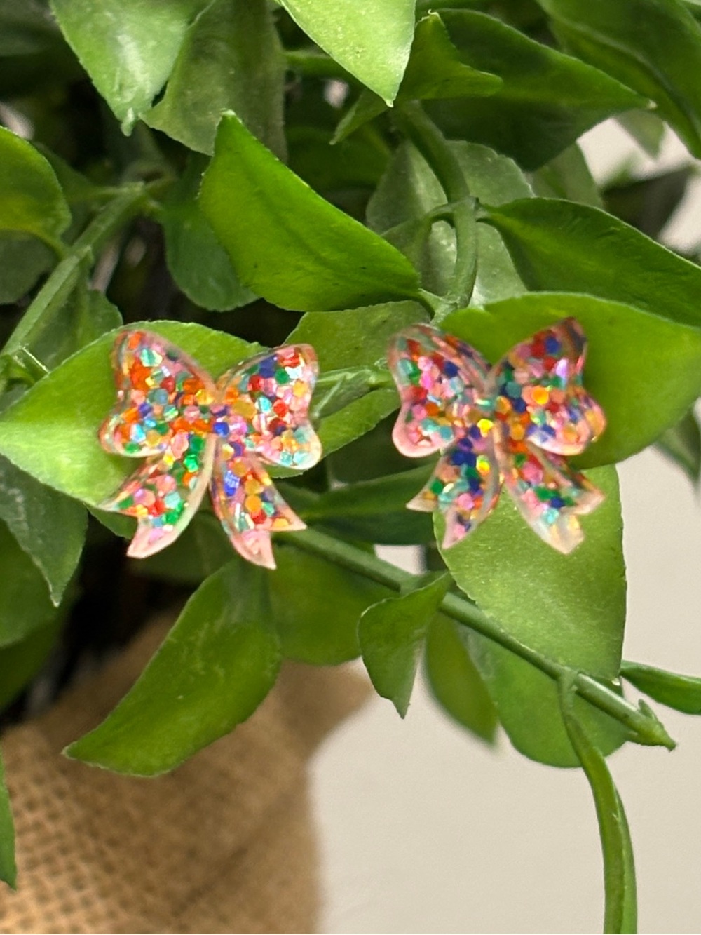 Glitter Bow Stud Earrings